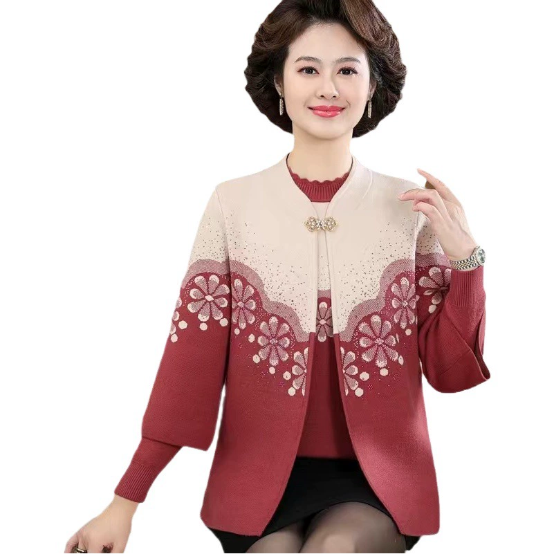 Осенне-Зимний вязаный Топ из двух частей, новый модный свитер для женщин среднего и пожилого возраста, пальто, женская нижняя рубашка