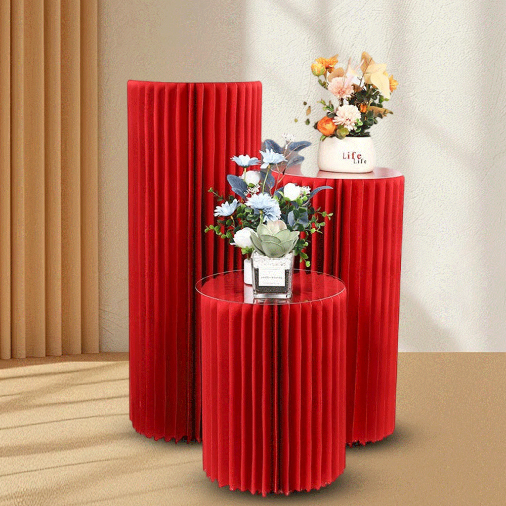 婚庆陈列折纸圆柱甜品折叠罗马柱红色摆件婚礼路引橱窗展示台道具