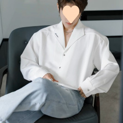 潮流红色衬衫男男装秋季复古高级男士衬衣休闲长袖衬衫圣诞新中式