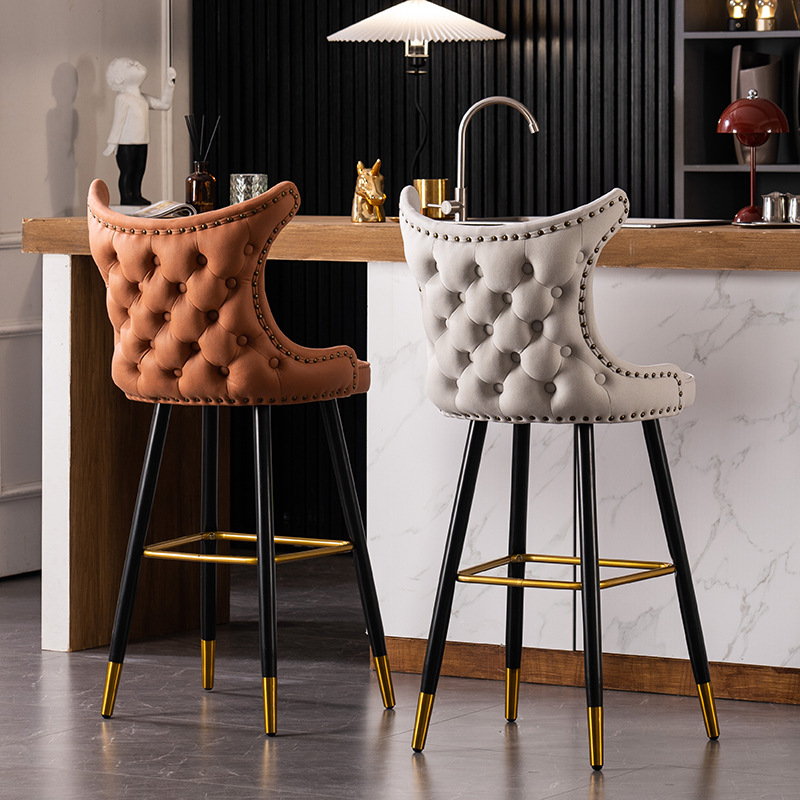 American Style Light Luxury Bar Chair Household Modern Simple Bar Chair European Style High Backrest Island Table High Chair Bar Stool