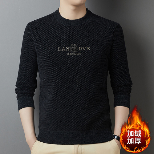 Cross-border men's turtleneck snow fox fur sweater autumn winter long sleeve half high collar thick warm plain knit base shirt for men