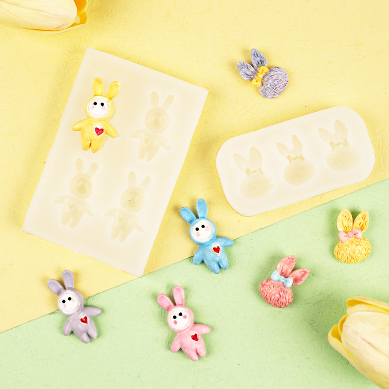 Dibujos animados conejito silicona molde joyería epoxi yeso chocolate resina molde molde de silicona