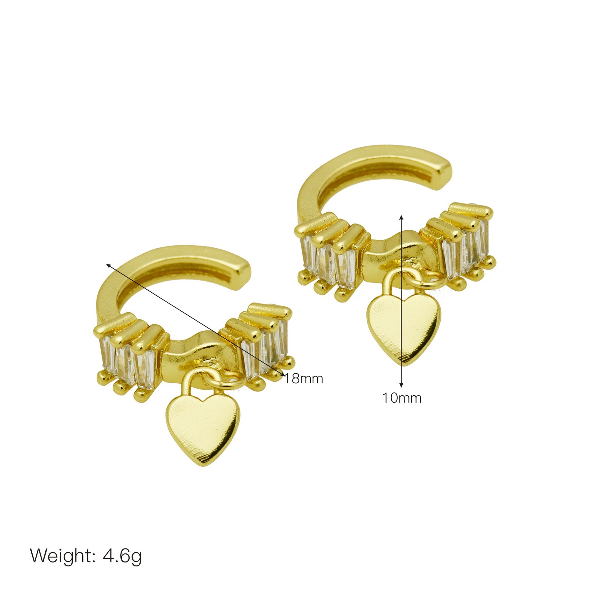 Copper Material 1 Pair Shiny IG Style Geometric Heart Shape Inlay Copper Zircon 18K Gold Plated Ear Cuffs