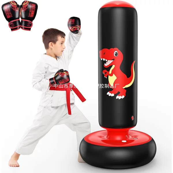 QPAU Inflatable Boxing Bag, 48inch Stable Inflatable Boxing Bag, suitable for children aged 3-6, dinosaur design