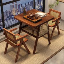 实木阳台茶桌椅简约泡茶桌网红一桌两椅组合小户型休闲藤椅三件套