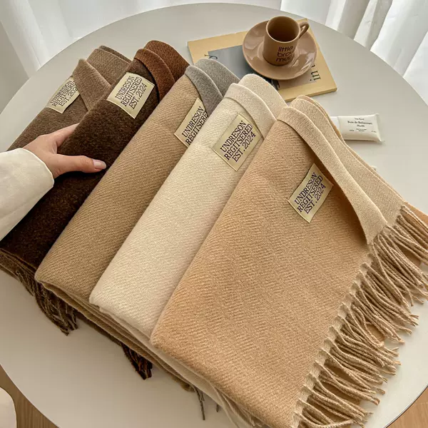 New double-sided solid color cashmere scarf women's winter high-end feeling thick warm Joker scarf shawl wholesale