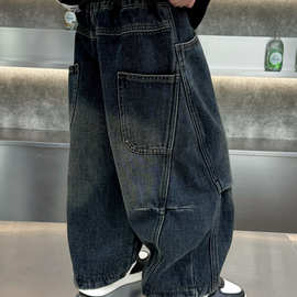 儿童秋冬裤子加绒男童加厚牛仔裤2025新款韩版宽松宝宝冬装弯刀裤