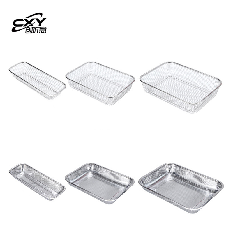 Factory Wholesale Multifunctional Vegetable and Fruit Drain Basket Stainless Steel Fruit Basket Extra Large Square Vegetable and Fruit Basket Dropshipping One Piece