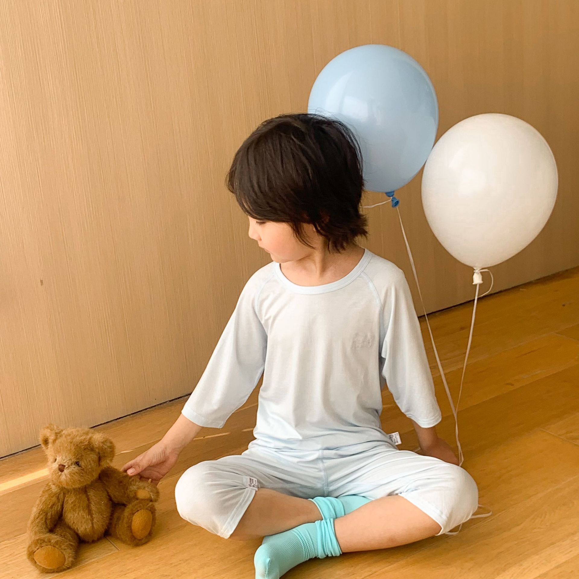 Pijamas de verano para niños sin hueso ropa de aire acondicionado delgada niña Tensi hombro conjunto de siete puntos ropa para el hogar bebé