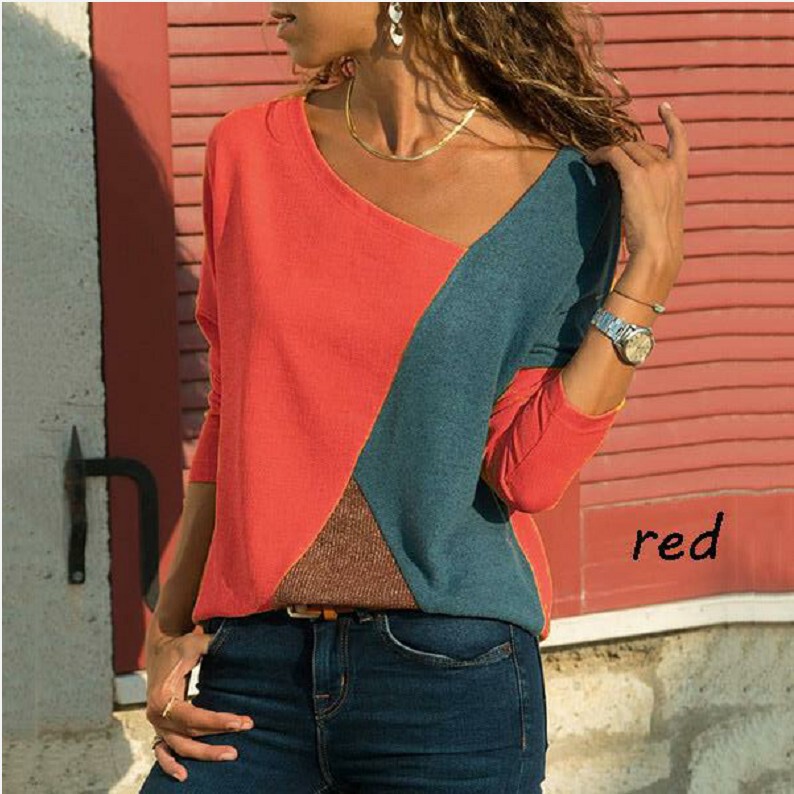 Aliexpress Wish New Hot Selling Stitching Contrasting Round Neck Long-Sleeved Casual T-Shirt Women's Tops Aliexpress Wish New Hot Selling Stitching Contrasting Round Neck Long-Sleeved Casual T-Shirt Women's Tops