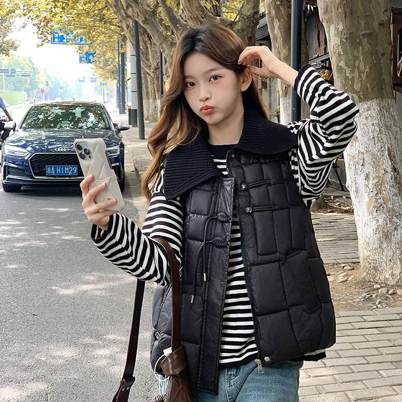 대외 무역 면화 가을과 겨울 조끼 새로운 양모 칼라 여성 패션 짧은 외부 착용 세련된 느슨한 조끼