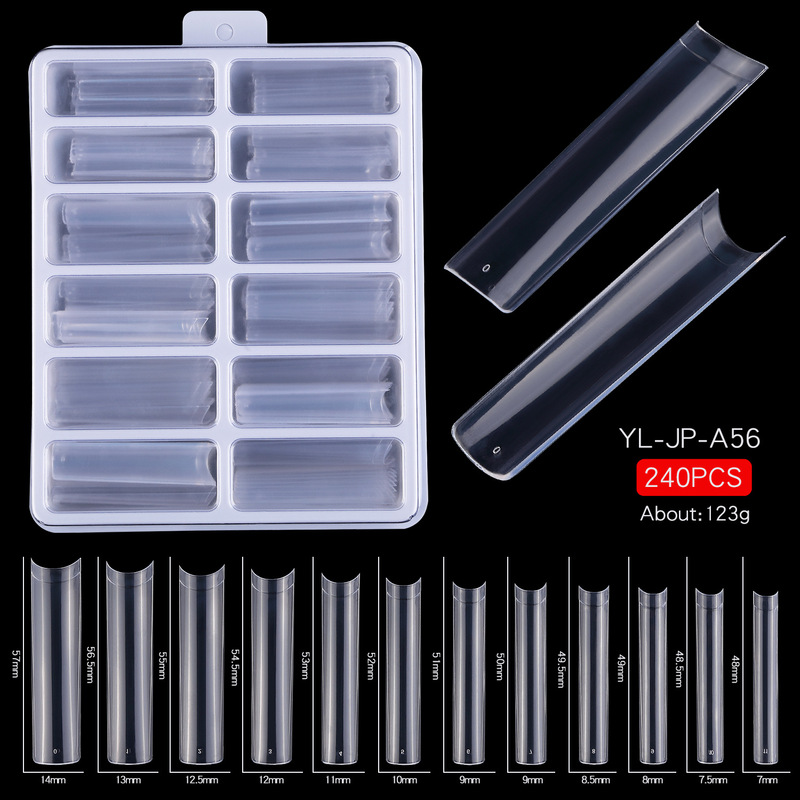 ManiCure Nails XXXL Extended Water Pipe Nails C Curved Transparent Natural Fake Nail StiCkers Bamboo Tube Nails 240 PieCes Wholesale