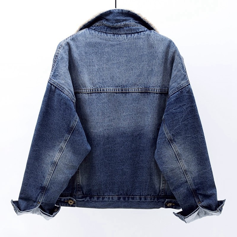 Roupas femininas Jaqueta jeans de algodão para mulheres outono e inverno curta 2024 nova jaqueta solta bf quente de algodão mais casaco de lã de cordeiro de veludo da moda_voghion.com