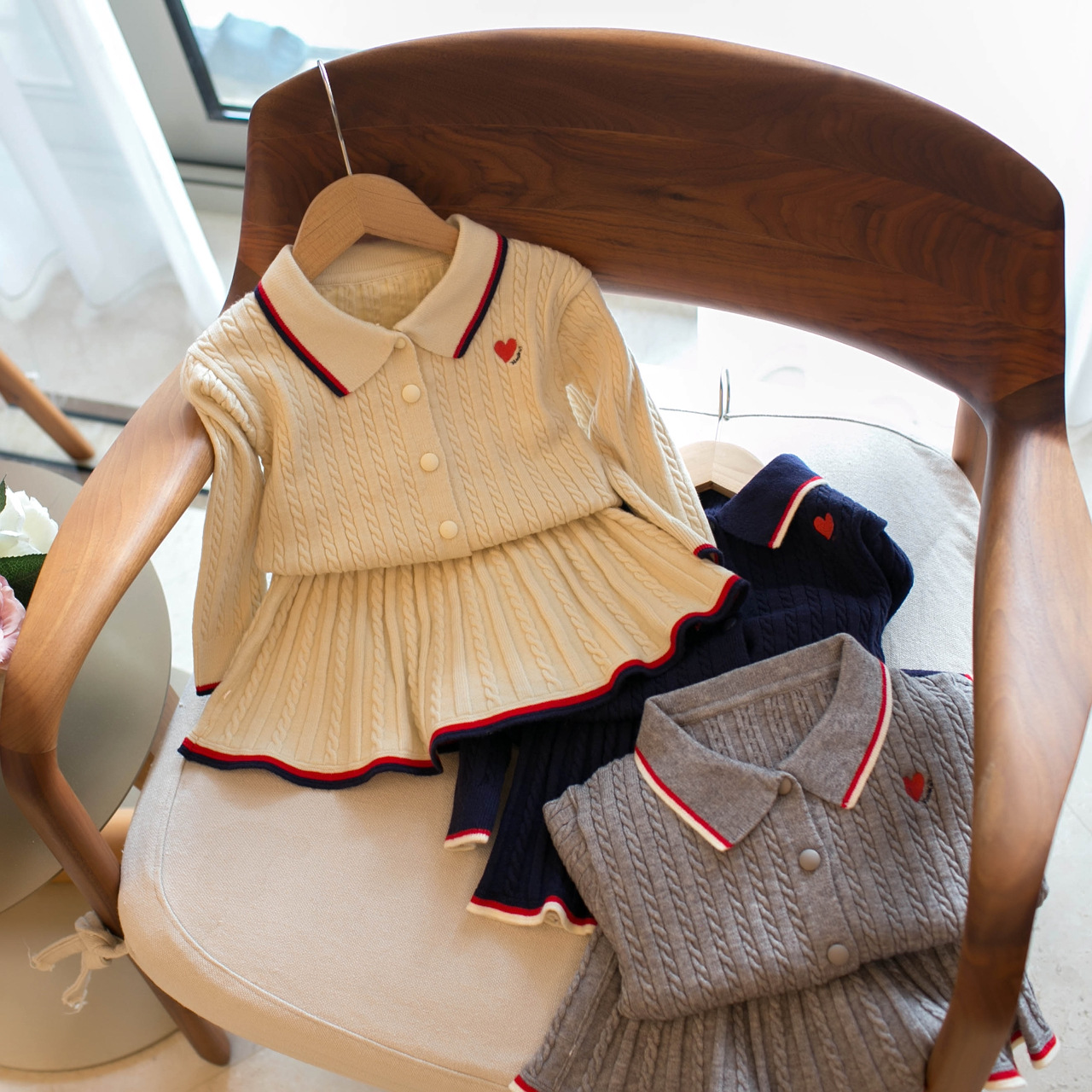 Dropshipping 2026 Spring and Autumn Style Girls' Academy Style Lapel Cardigan Dress Two-Piece Set N408