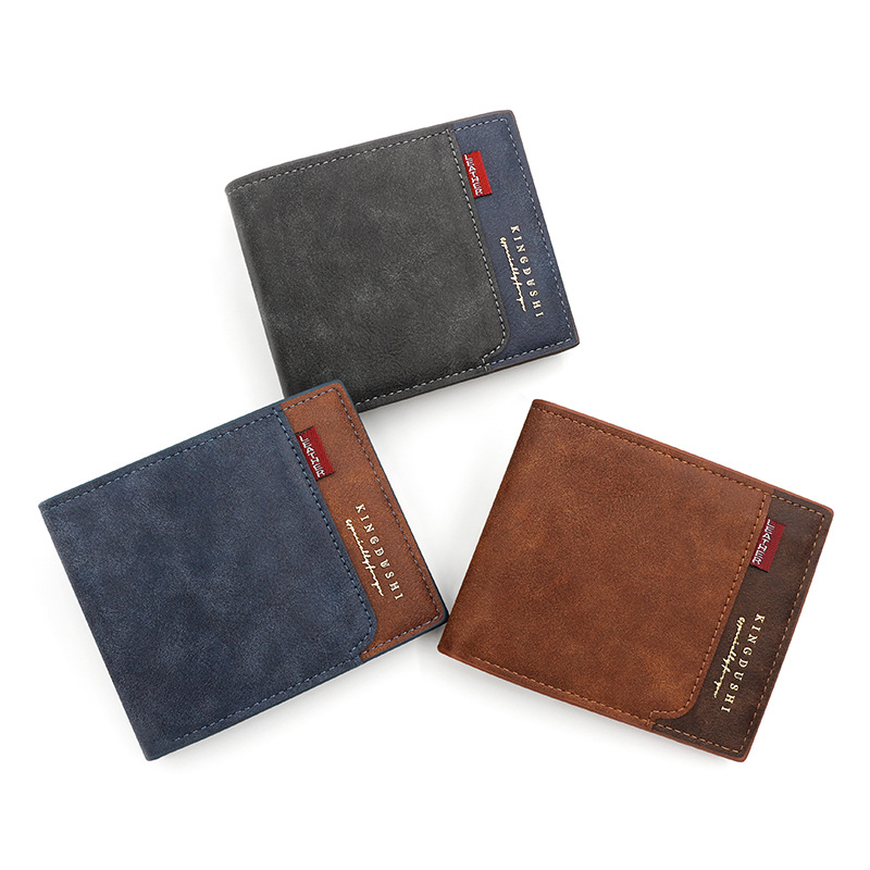 Nuevos hombres billetera corta clip de dinero de negocios tres veces delgada mate esmerilado de gran capacidad cremallera horizontal clip de cuero suave transfronteriza