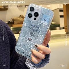 かわいい雪だるま高級ドリップフラッシュ携帯電話ケースはiphone16 promaxクリエイティブリンゴ15保護カバーを適用している