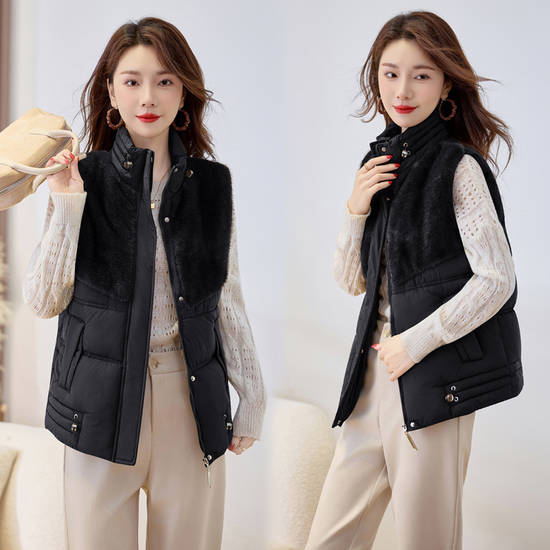 2025 otoño y invierno nuevo estilo retro de peluche empalme hombro de moda femenina chaqueta de invierno de algodón relajado casual