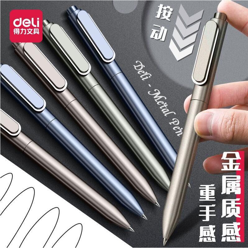 Deli A12 push smooth 0.5mm bullet gel pen office student metal touch gel pen