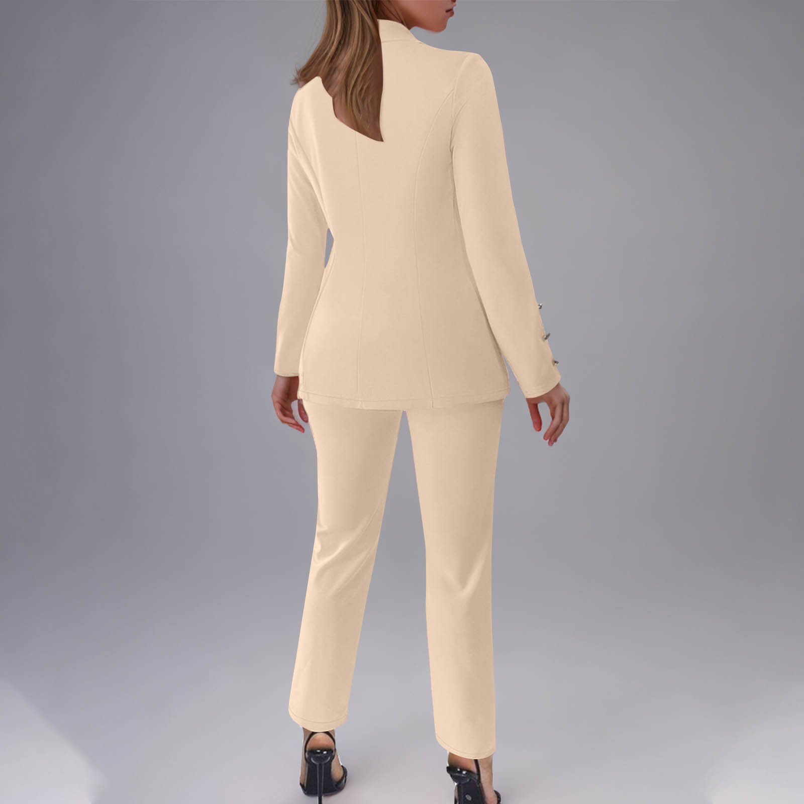 Women's Button-Up Blazer Set – Slim Fit Notch Lapel Suit Jacket & Pants (S-3XL, Poly-Spandex, Wrinkle-Free Office Wear)​_ecoleips.com