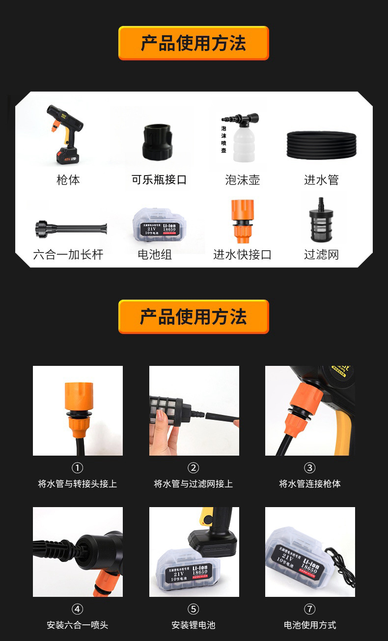 Wireless Car Washing Machine Portable Car High-Pressure Water Gun High-Power Car Lithium Battery Household Electric Car Washing Artifact