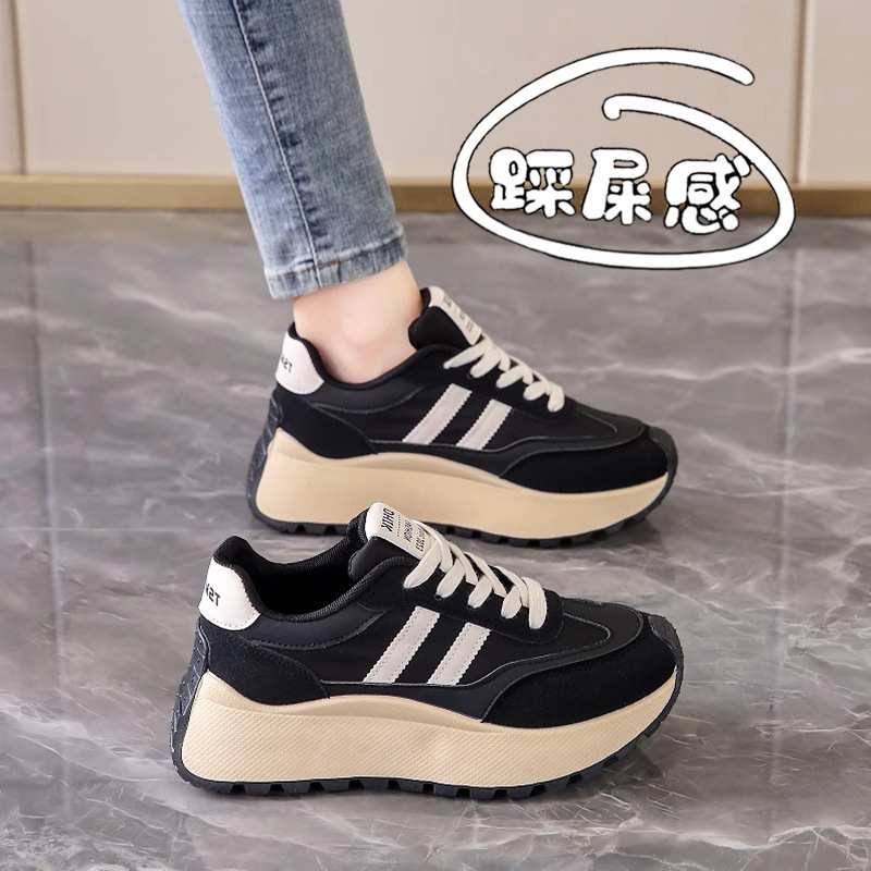 Women's Shoes Black Sports Shoes 2025 New Autumn and Winter Genuine Leather Non-Slip Non-Tiring Feet Soft Sole Work Shoes Thick Sole Platform Shoes