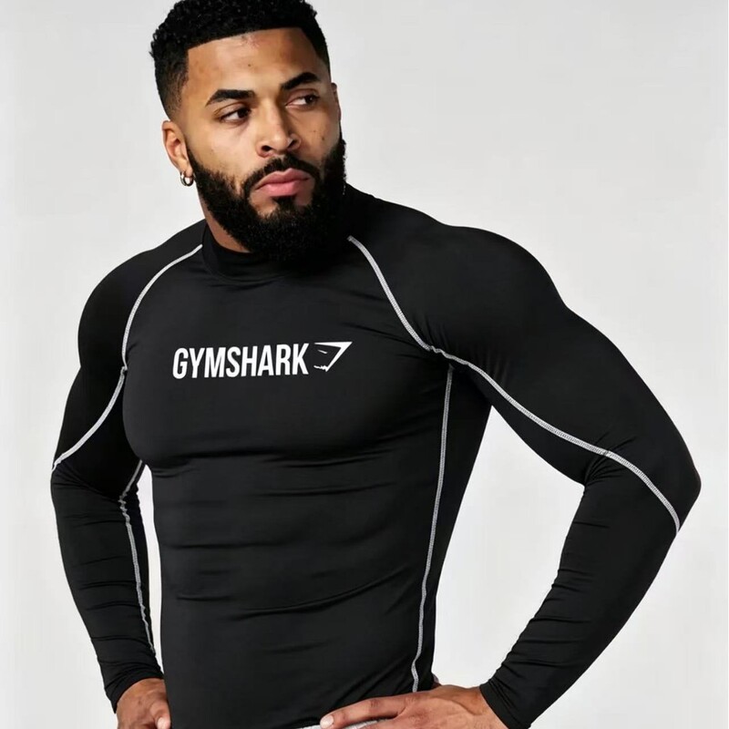 Gymshark Men's High-Neck Tight-Fitting Fitness Long-Sleeved Quick-Drying Sportswear Base Layer Breathable Elastic Running Shirt Gymshark Men's High-Neck Tight-Fitting Fitness Long-Sleeved Quick-Drying Sportswear Base Layer Breathable Elastic Running Shirt