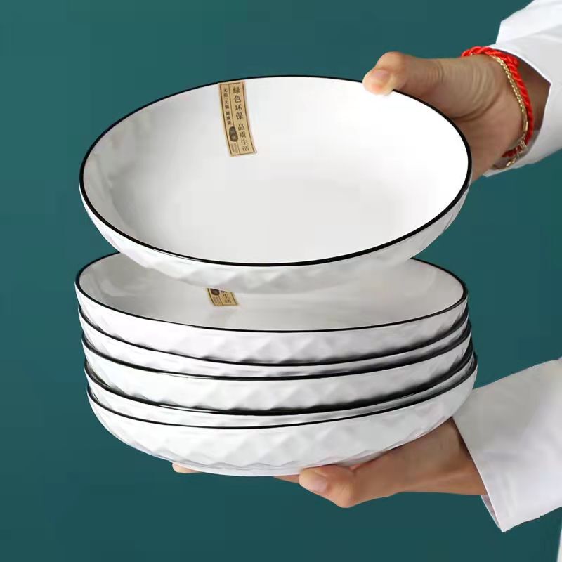 [Pack of 6] 7inch Rose Diamond Disc Safe Underglaze Color Dinner Plates Can Be Used in Microwave Ovens