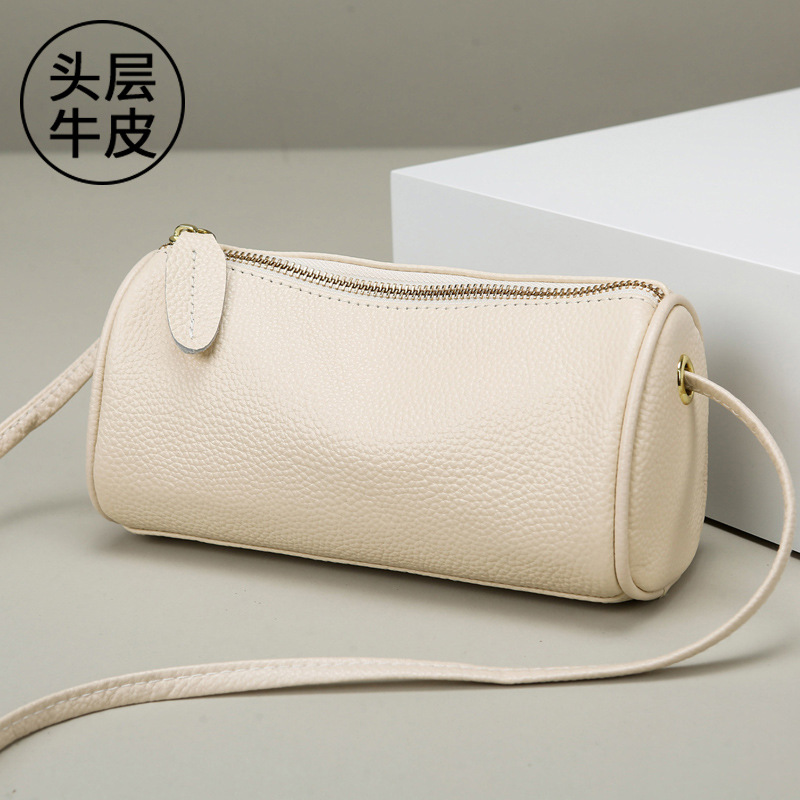 Top Grain Cowhide Leather Small Bag For Women 2026 New Pillow Bag Soft Leather Mini Shoulder Crossbody Cylinder Bag