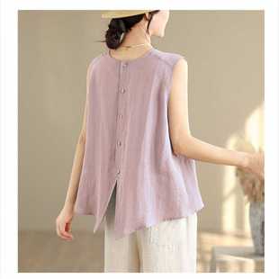 Real Shot of 2025 New Summer Cotton and Linen Pure Color Versatile Sleeveless Tops Loose Casual Vests for Women