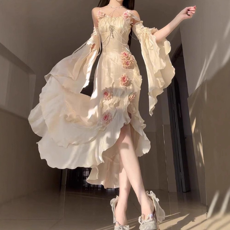 生成色高级感玫瑰礼服吊带裙鱼尾裙洛丽塔优雅女神御姐甜美|undefined