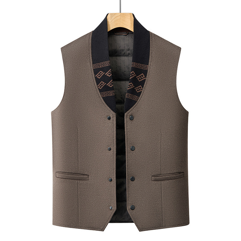 Men's 2025 Winter New 100 Wool Woolen Vest Jacket 90 White Duck down Business Casual Vest Men's Clothing