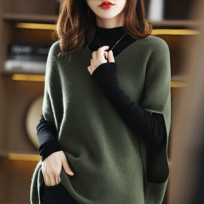 Otoño e invierno nuevo chaleco de talla grande con cuello en v manga batwing color sólido todo partido sin mangas suelto chaleco de mujer de punto exterior image 8