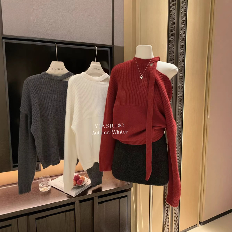 Clearance Sale, No Returns or Exchanges: Autumn and Winter French-Style Sweet Christmas Holiday Vibe Ribbon Off-Shoulder Pullover Warm Sweater 1387 Clearance Sale, No Returns or Exchanges: Autumn and Winter French-Style Sweet Christmas Holiday Vibe Ribbon Off-Shoulder Pullover Warm Sweater 1387