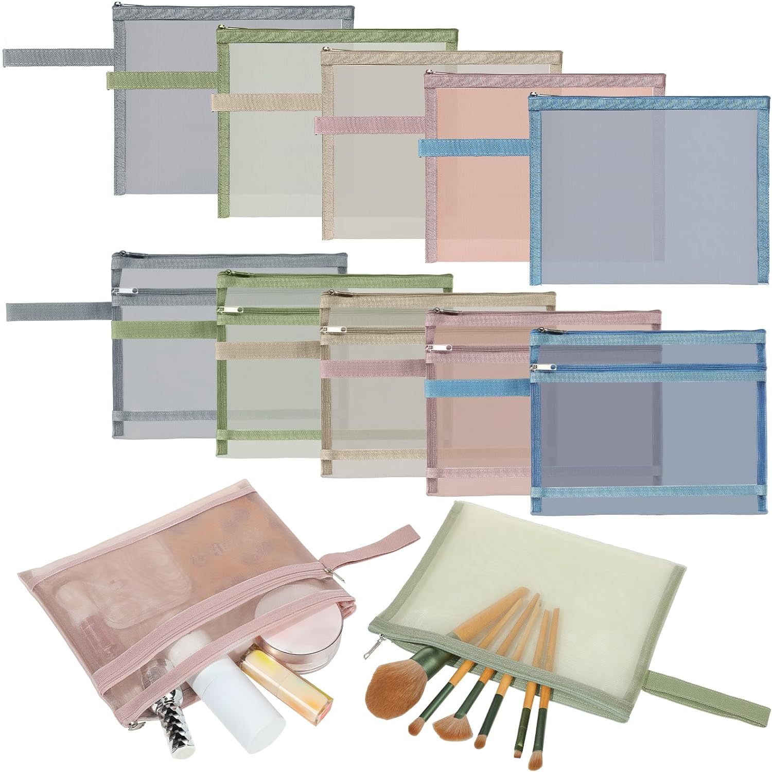 网眼化妆包旅行收纳袋带拉链便携式化妆包适用于家庭办公室日常提