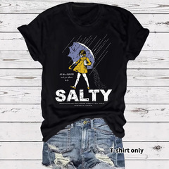 ヨーロッパとアメリカのTシャツ半袖塩味表現パック女の子傘クロスボーダー夏ラウンドネック既製トップス女性対外貿易注文