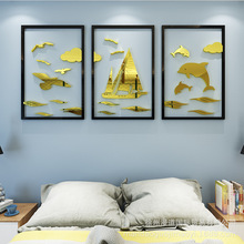 3d立体帆船墙面装饰贴画客厅卧室宿舍背景墙三联画欧式创意墙贴纸