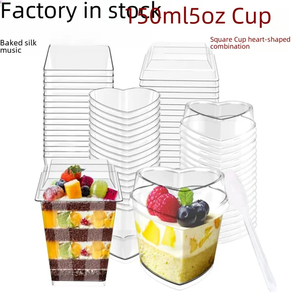 5oz disposable plastic transparent dessert Cup mousse pudding cup square ice cream cup heart-shaped jelly cake dessert Cup