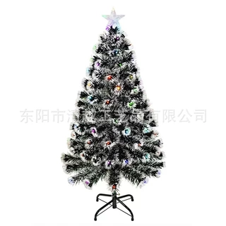 1.5米墨绿白边雪花叶七彩快闪全灯圣诞光纤树Fiber Optic Tree