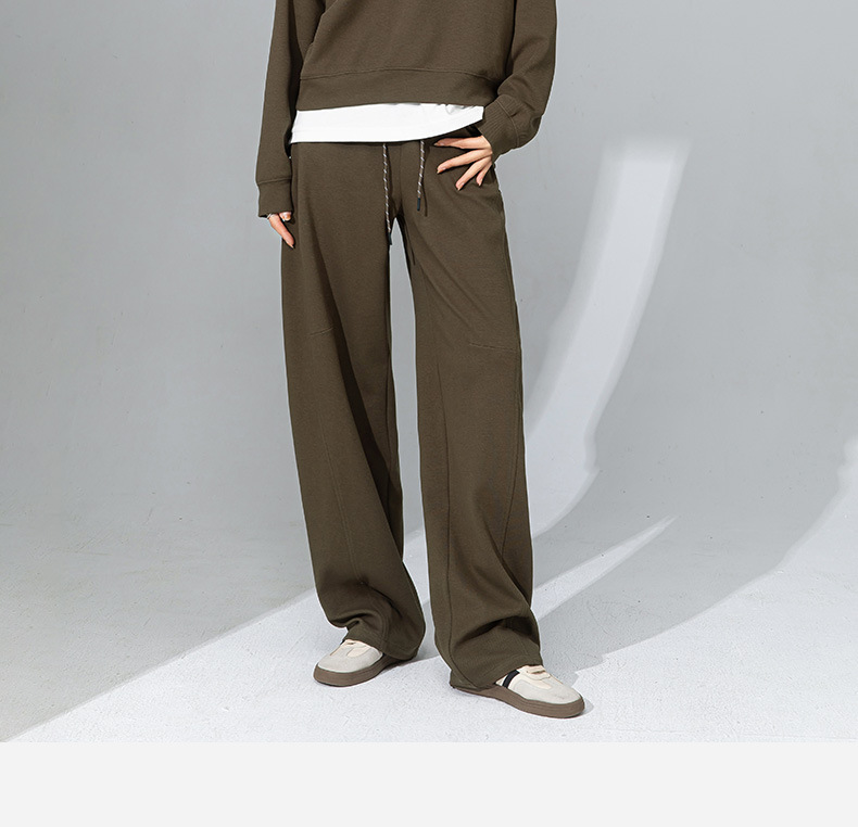 Áo hoodie cổ đứng nửa khóa kéo phong cách lười biếng Xinge — Quần dài màu cà phê 85033 chi tiết 2