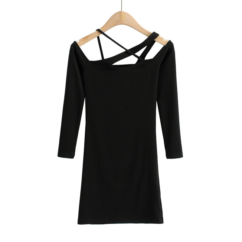 Design neck stretch long-sleeved dress NSHS35393