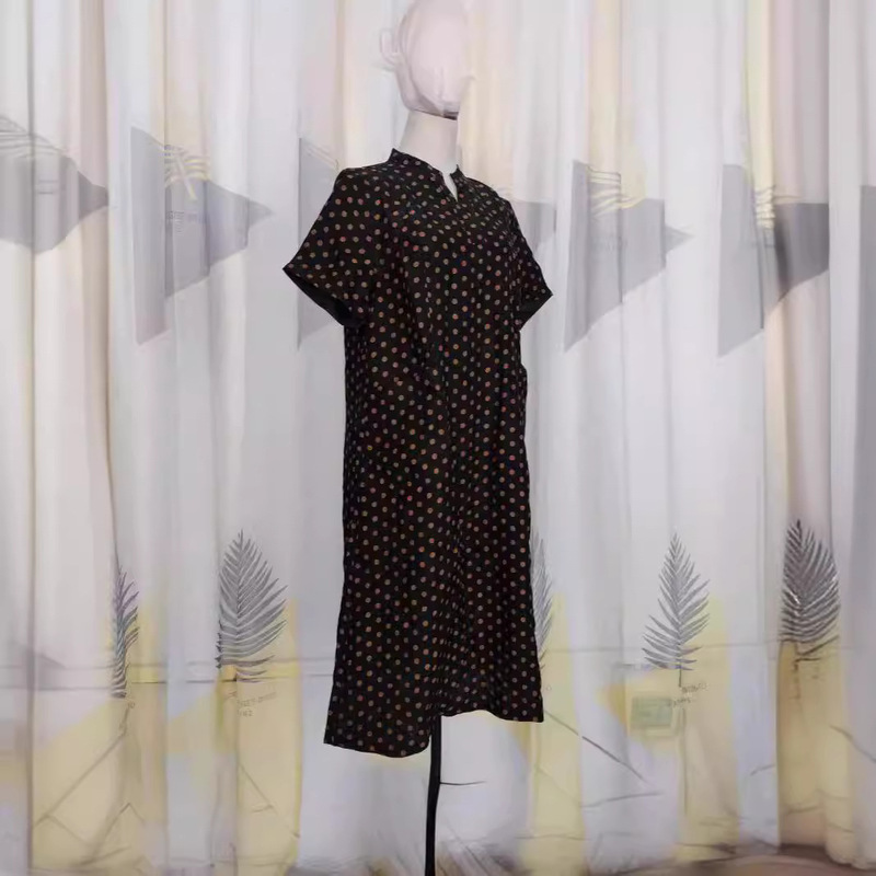 Xiangyun Yarn Silk Flower Double-sided dress Women's Summer New Mulberry Silk Breathable Wave Dot Short-sleeved Dress