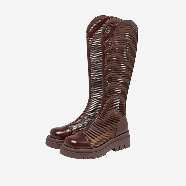 Boot nữ da lưới thoáng khí mùa hè, đế dày rỗng, ống rộng cho chân to — Màu nâu ống lớn, Màu đen cổ ống lớn, Ống nhỏ màu đen, Ống nhỏ màu be chi tiết 78