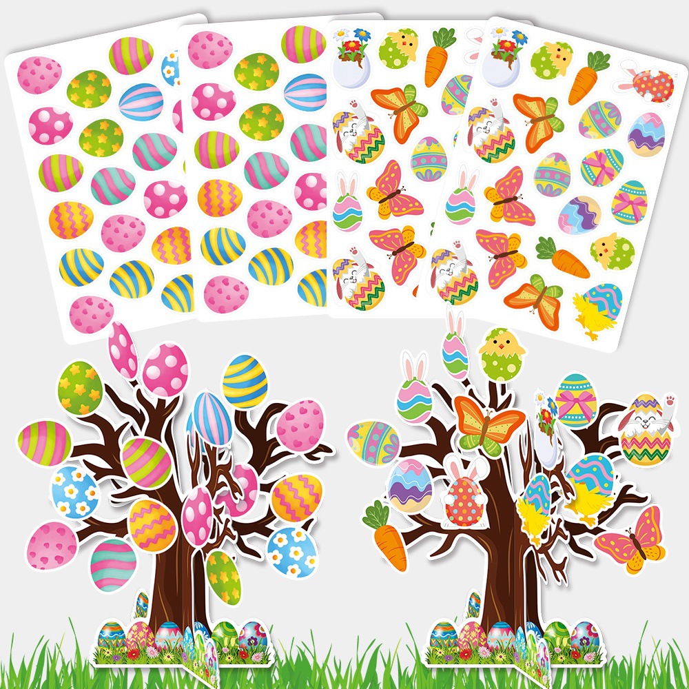 Nuevos huevos de Pascua decoraciones tridimensionales árboles decorativos conejos DIY pegatinas Decoración del día del conejo de Pascua