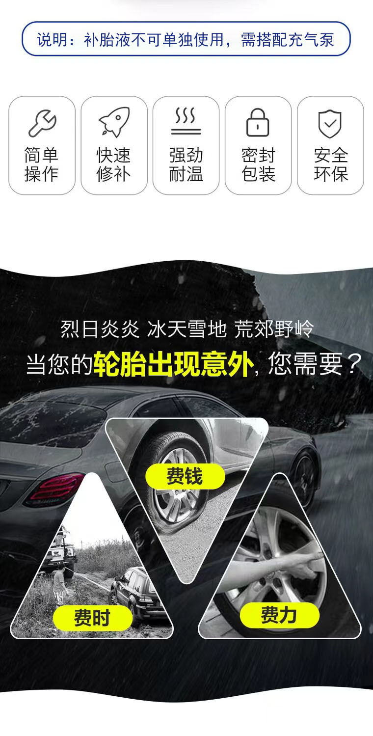 Automobile vacuum tire repair fluid new energy electric fuel vehicle universal air pump tire repair fluid tool suit