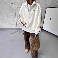 030慵懒风圆领卫衣女秋季新款薄款宽松韩版oversize女式上衣bf外