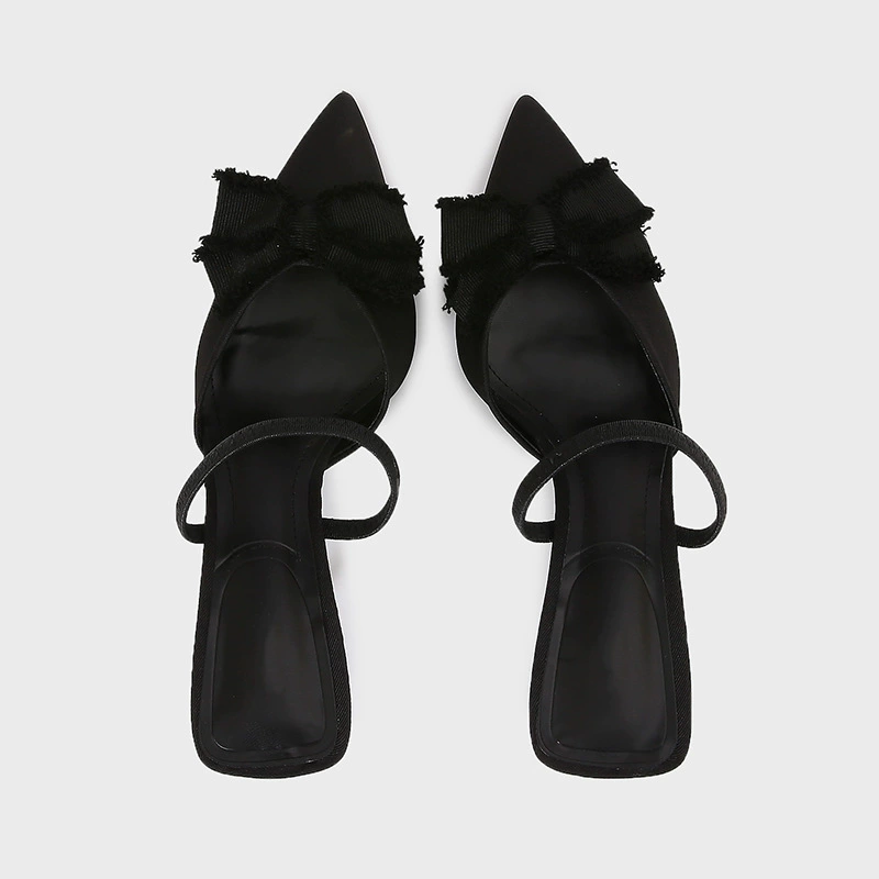 Ботильоны на шпильке с черной бантовой пряжкой и носком pointed toe мюли с тонкой шпилькой, подошваback зацепляющая сандалии