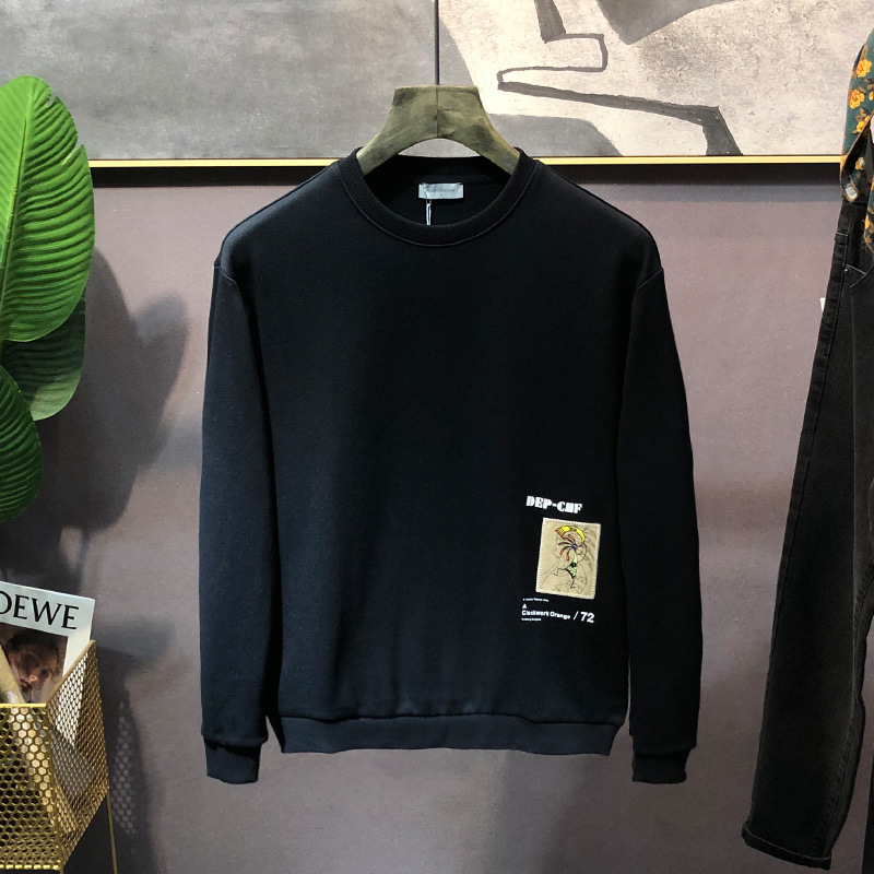 Korejski slim fit trendovski label s potiskanim puloverjem na hrbtu, pulover s kapuco z dolgimi rokavi za moške, nov casual in čeden_voghion.com