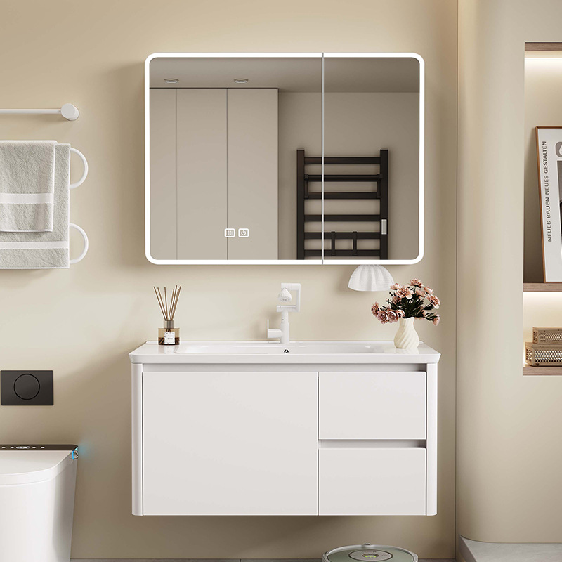 Nuevo gabinete de lavabo integrado de rejilla lateral, gabinete de baño a prueba de humedad, cajón de abeja, gabinete de almacenamiento de espejo inteligente