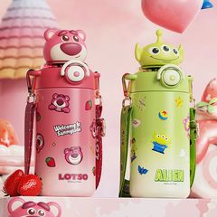 草莓熊新款兒童保溫杯316食品級不鏽鋼帶吸管小學生上學專用水杯