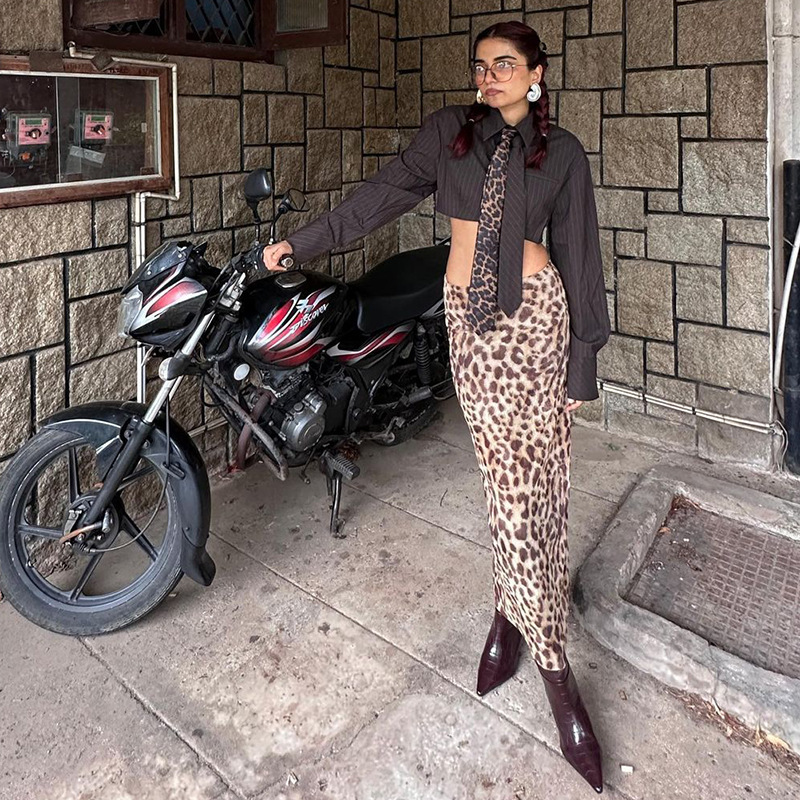 236g Weight Skirt Dresses Type Spandex, Polyester Fabric Type Mid Waist Waist Line Holiday Occasion Slim Fit Type Leopard Pattern Summer Season Streetwear Style Printing Craft Summer Streetwear Leopard Spandex Polyester Knee-Length Skirts 3
